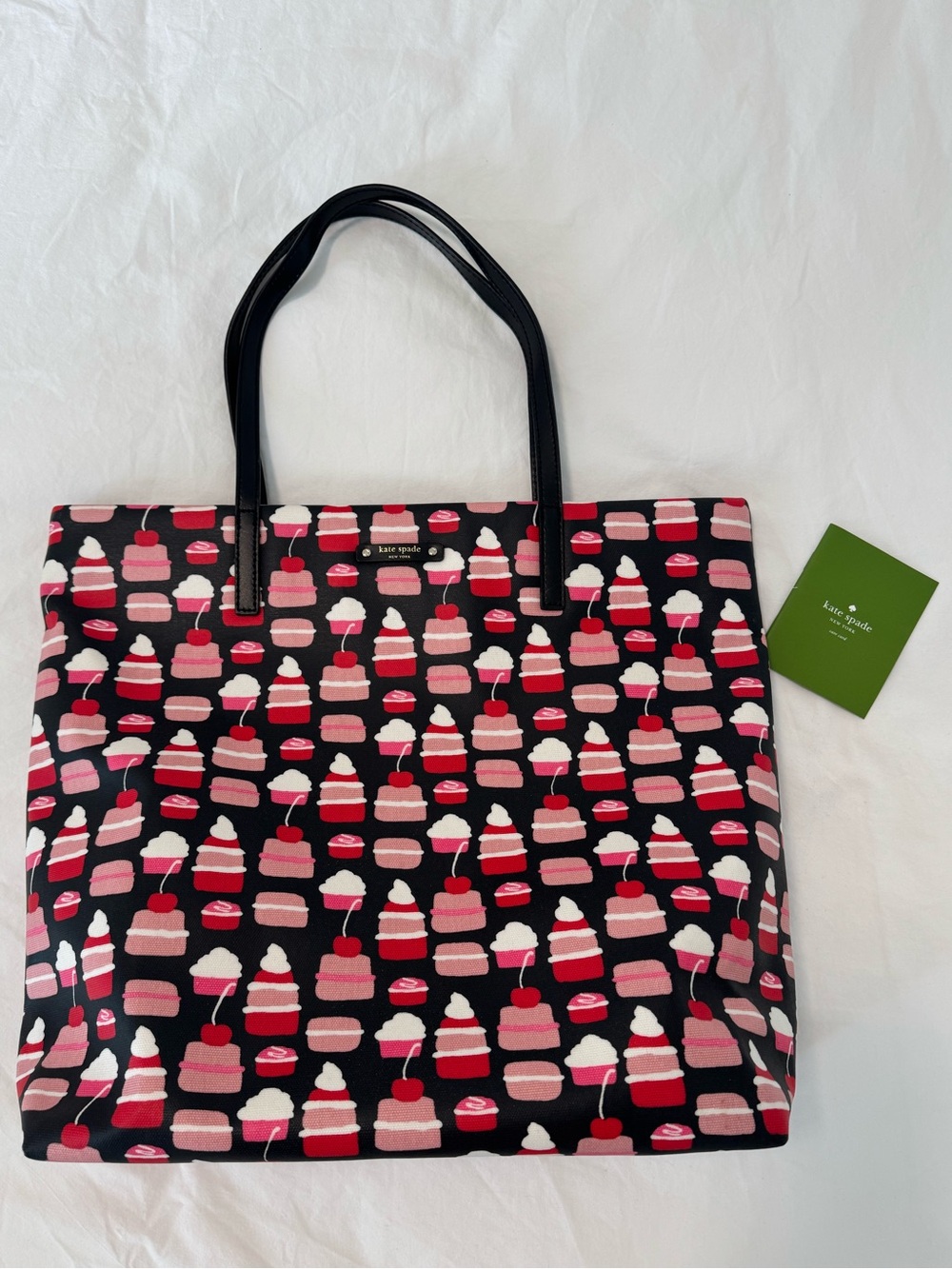 kate spade Black Tote with Pink & Red Cupcake Pattern - Picture 1 of 3